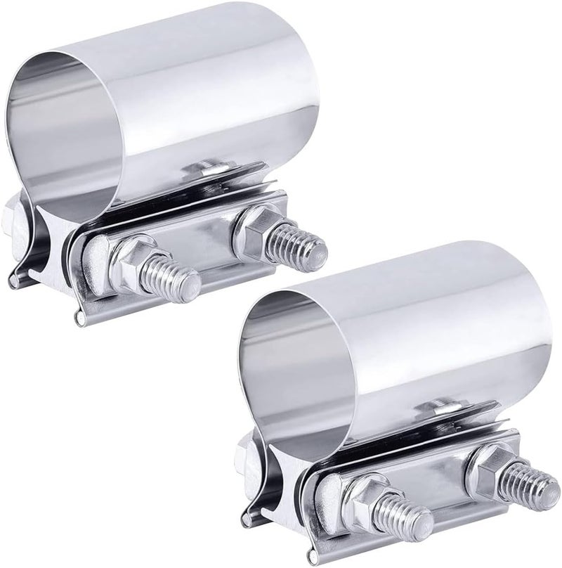 GLSOWEE Stainless Steel Exhaust Clamp, 2.0" Butt Joint Muffler Band Sleeve Coupler, Used for Exhaust Pipes & Mufflers - Image 1